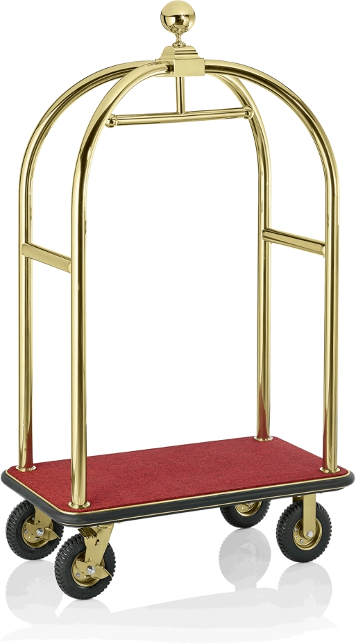 Gepäckwagen, 113 x 62 x 191 cm, goldfarben, roter Teppich, Edelstahl