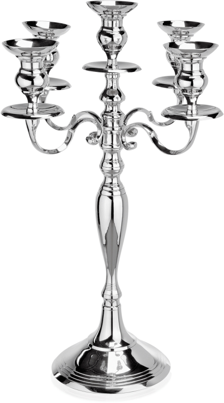 Kandelaber, 5-flammig, Höhe 80 cm, vernickelt, hochglanzpoliert, Messing