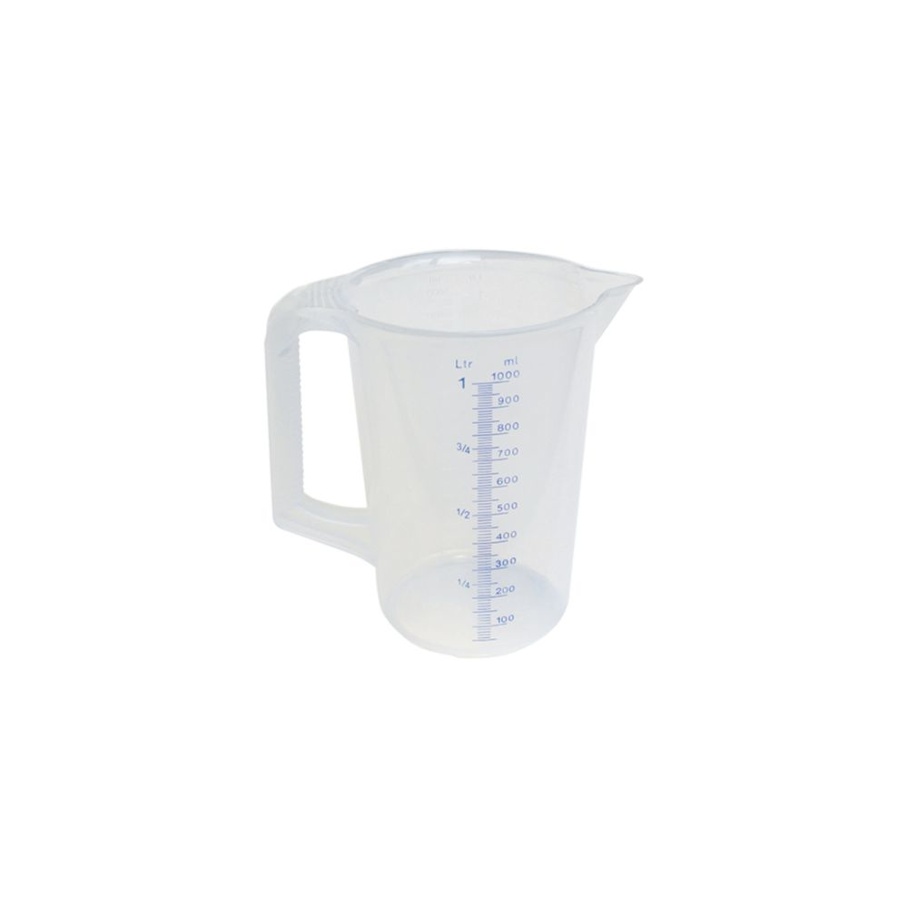 Schneider Messbecher 1,00 l geprägte Skala, blaue Schrift, geschlossener Griff
