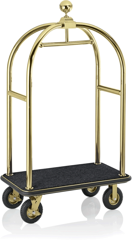 Gepäckwagen, 113 x 62 x 191 cm, goldfarben, schwarzer Teppich, Edelstahl